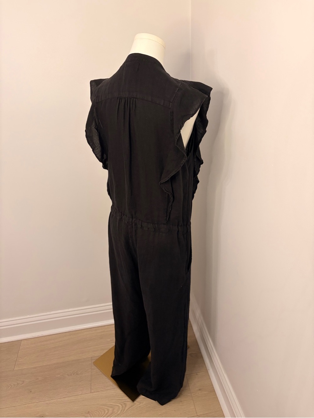 Velvet By Graham & Spencer Black Linen Ruffle Sleeve Jumpsuit Size Small - Picture 6 of 15